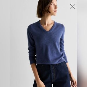 Quince Heather Blue V-Neck Sweater Sz S